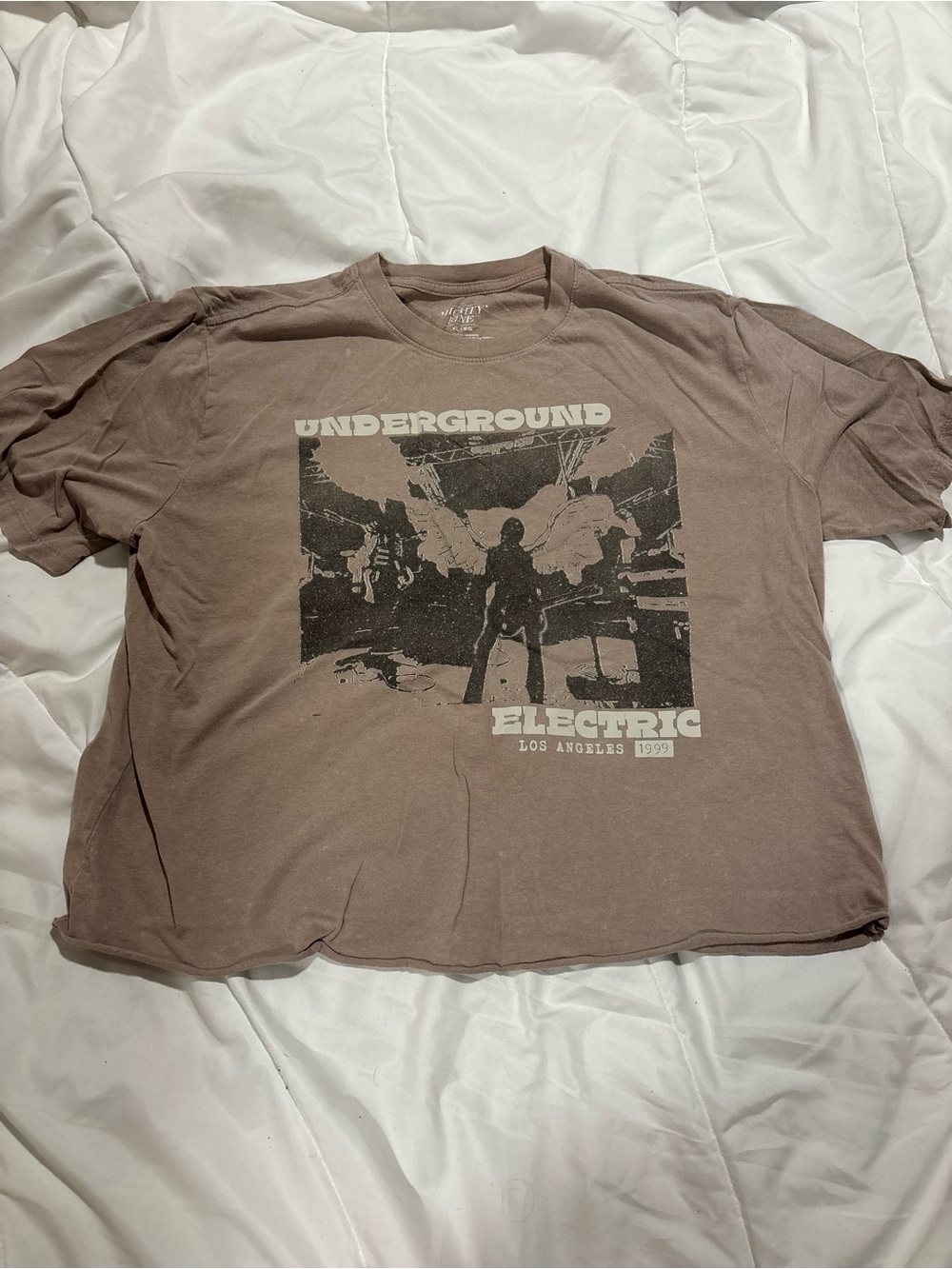 Mighty Fine Brown Graphic Crop Tee - 'Underground Electric Los Angeles’ Size XL